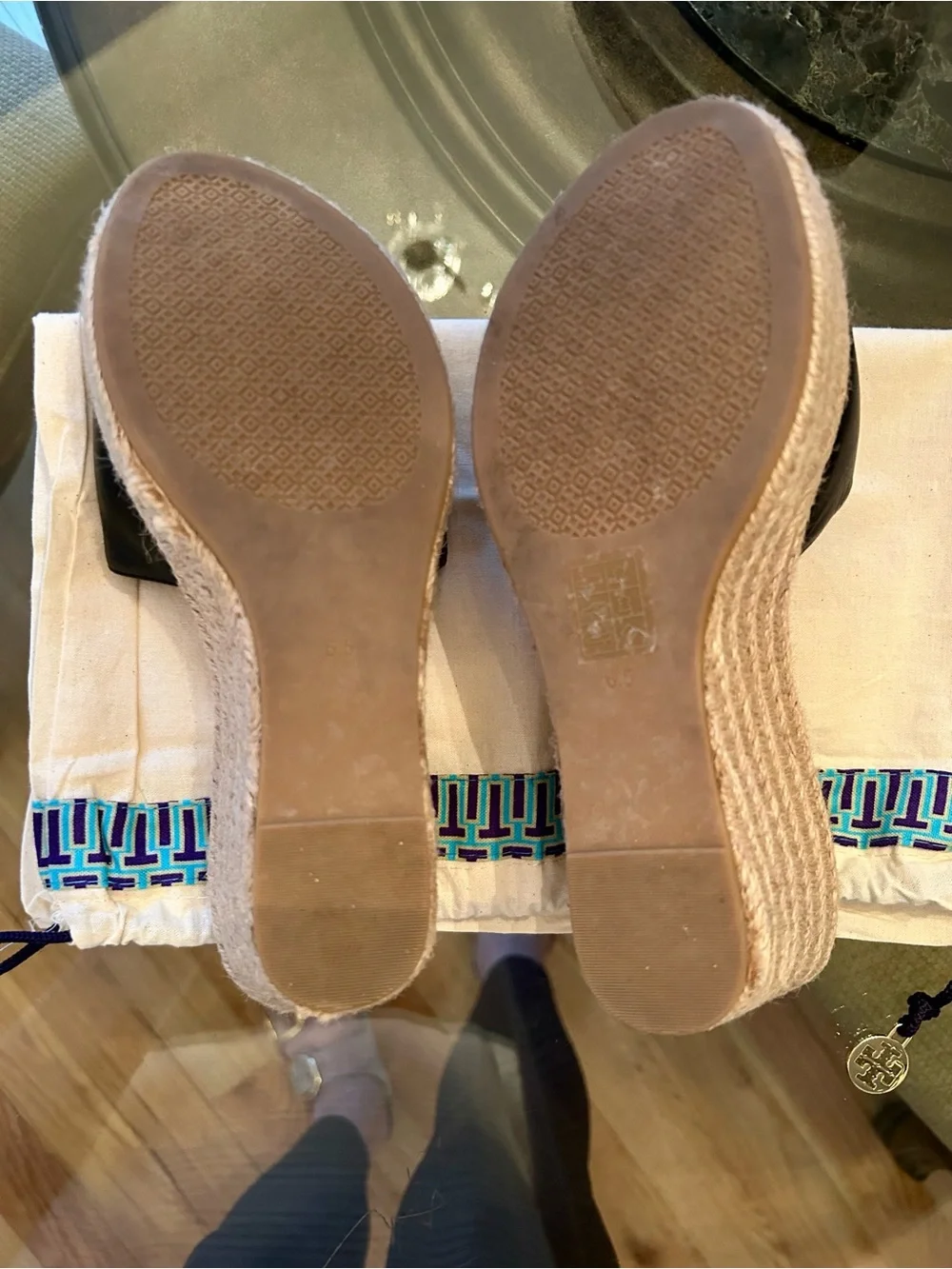 Tory Burch Weston Black Leather Espadrille Slide Mules 6.5